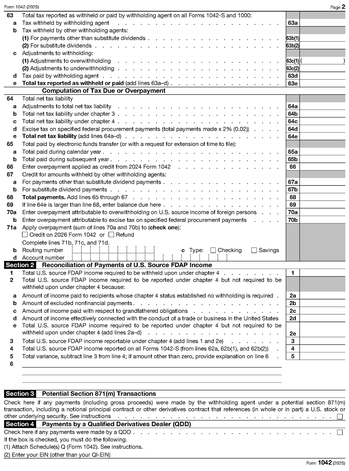 Form 1042, page 2, as posted by the IRS