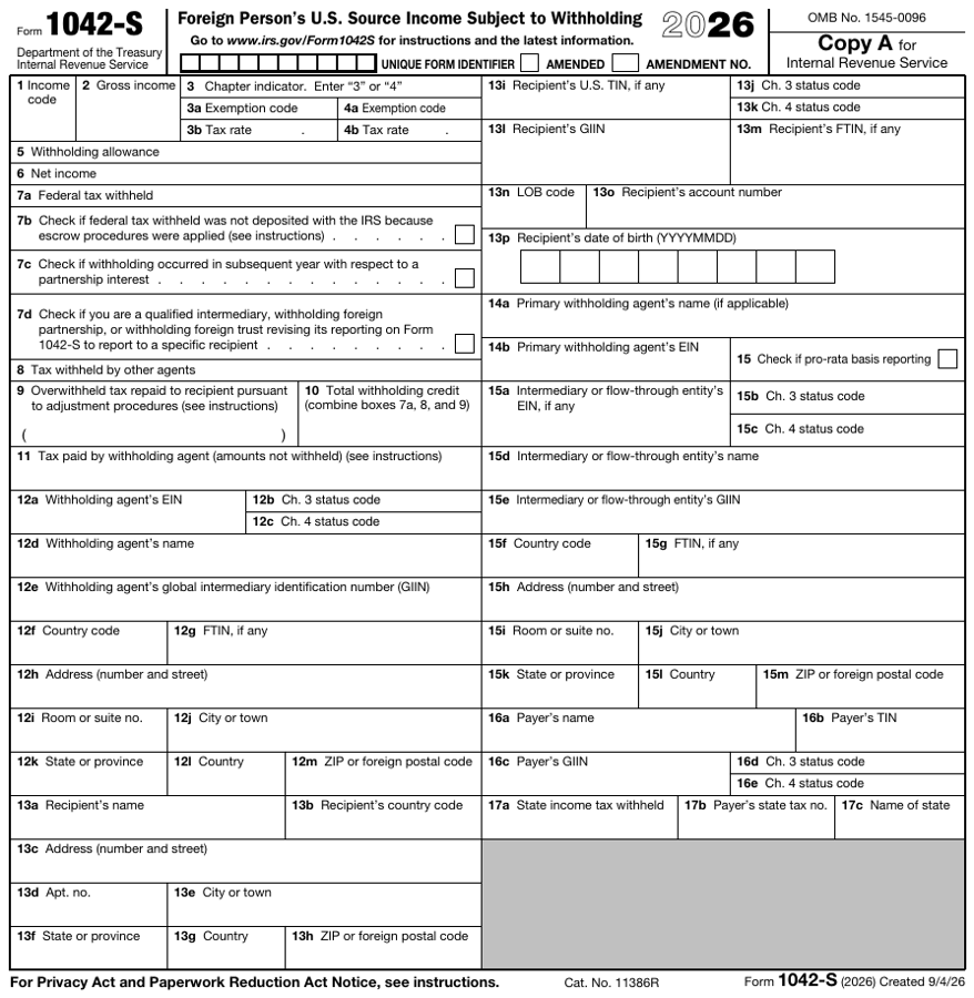 Form 1042-S Copy A