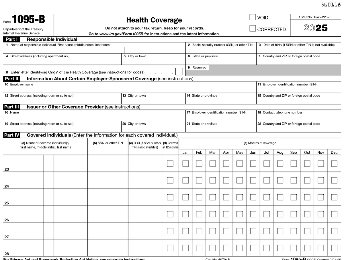 Form 1095-B, page 1, as posted by the IRS