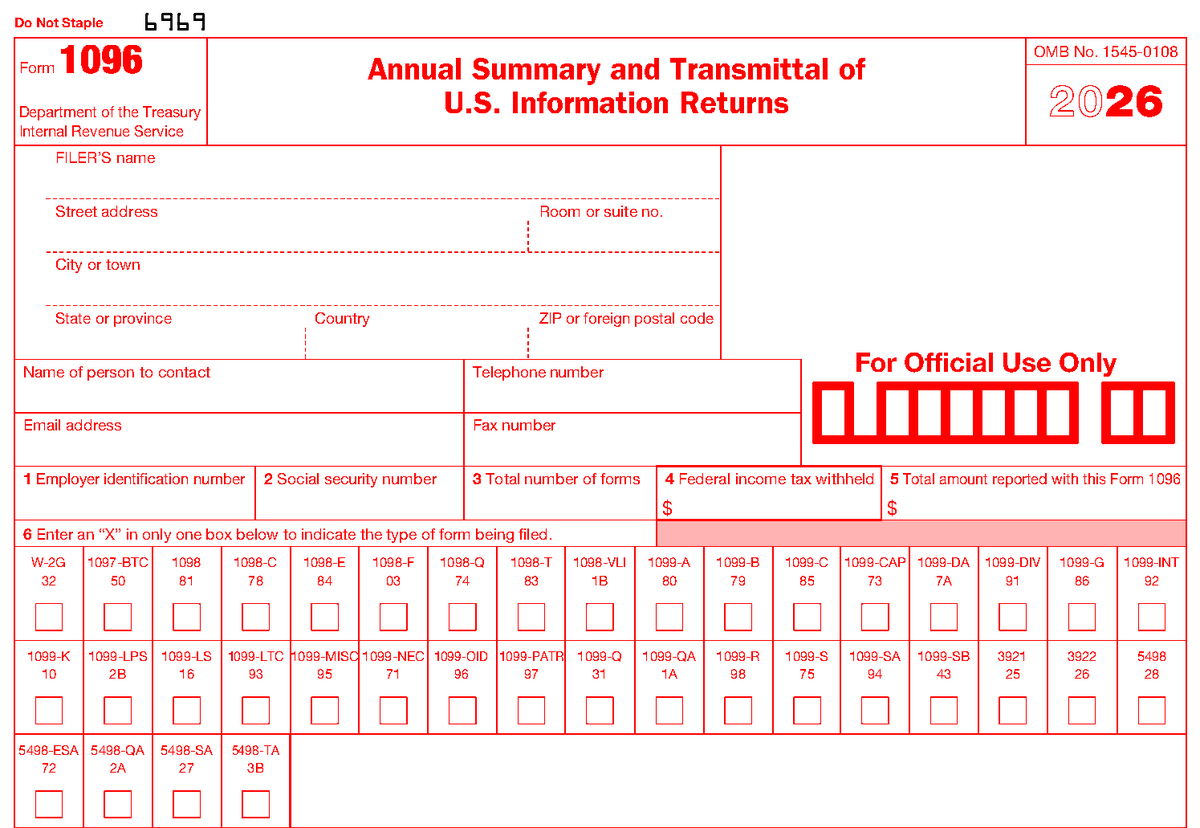 Form 1096, page 2, as posted by the IRS
