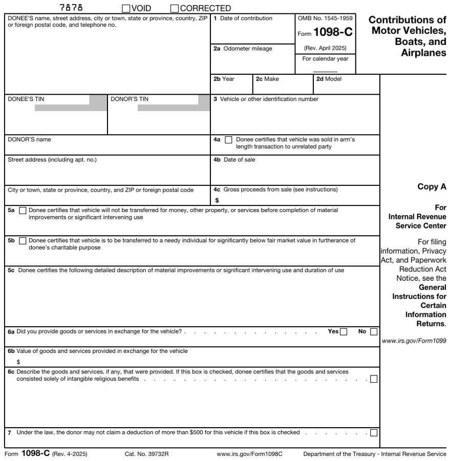Form 1098-C Copy A