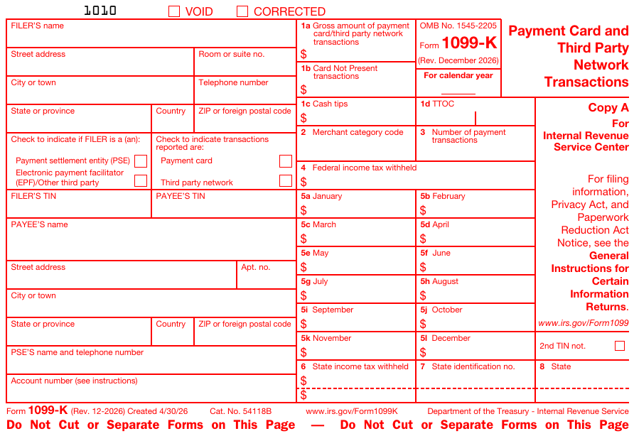 Form 1099-K Copy A