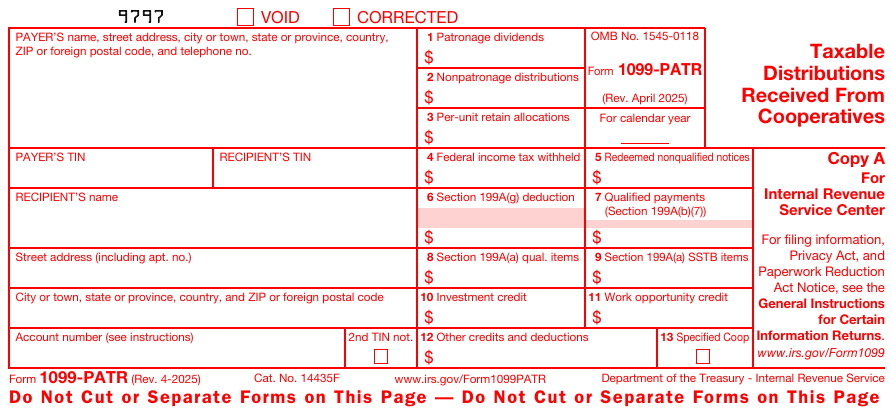 Form 1099-PATR Copy A