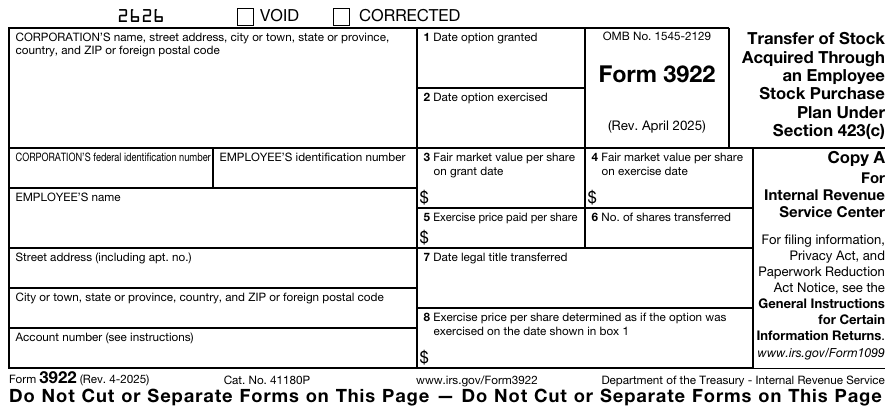 Form 3922 Copy A