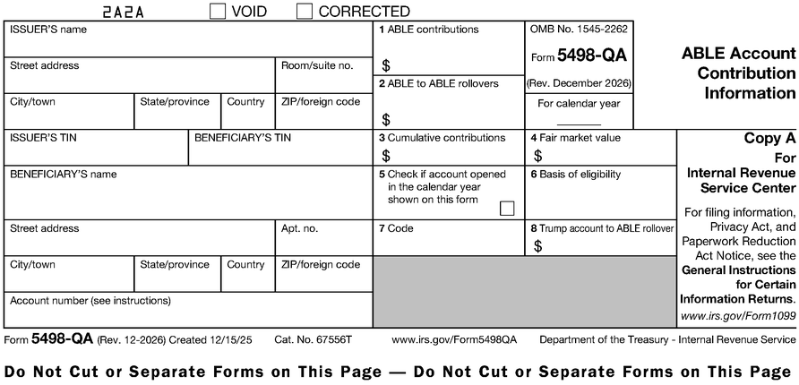 Form 5498-QA Copy A, current IRS revision