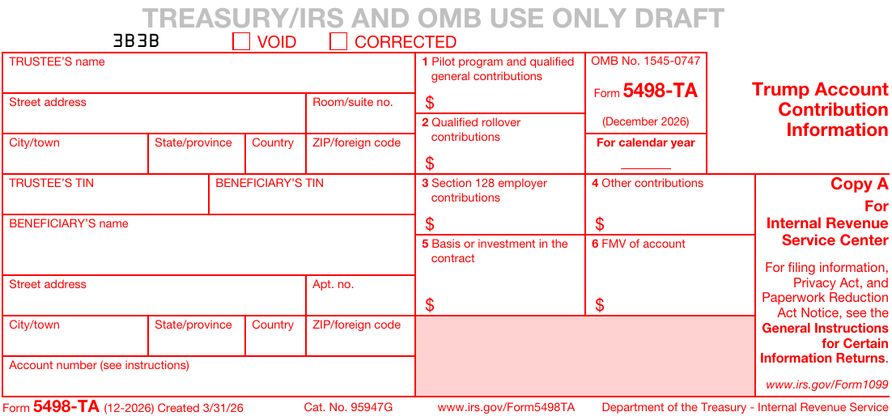 Form 5498-TA Copy A, IRS draft