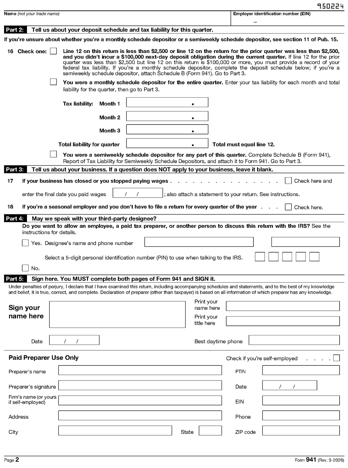 Form 941, page 2, as posted by the IRS