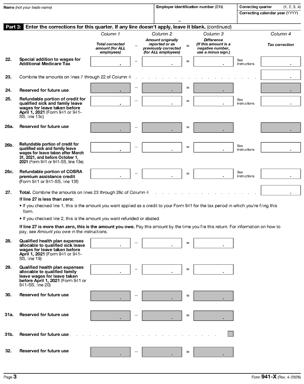 Form 941-X, page 3, as posted by the IRS