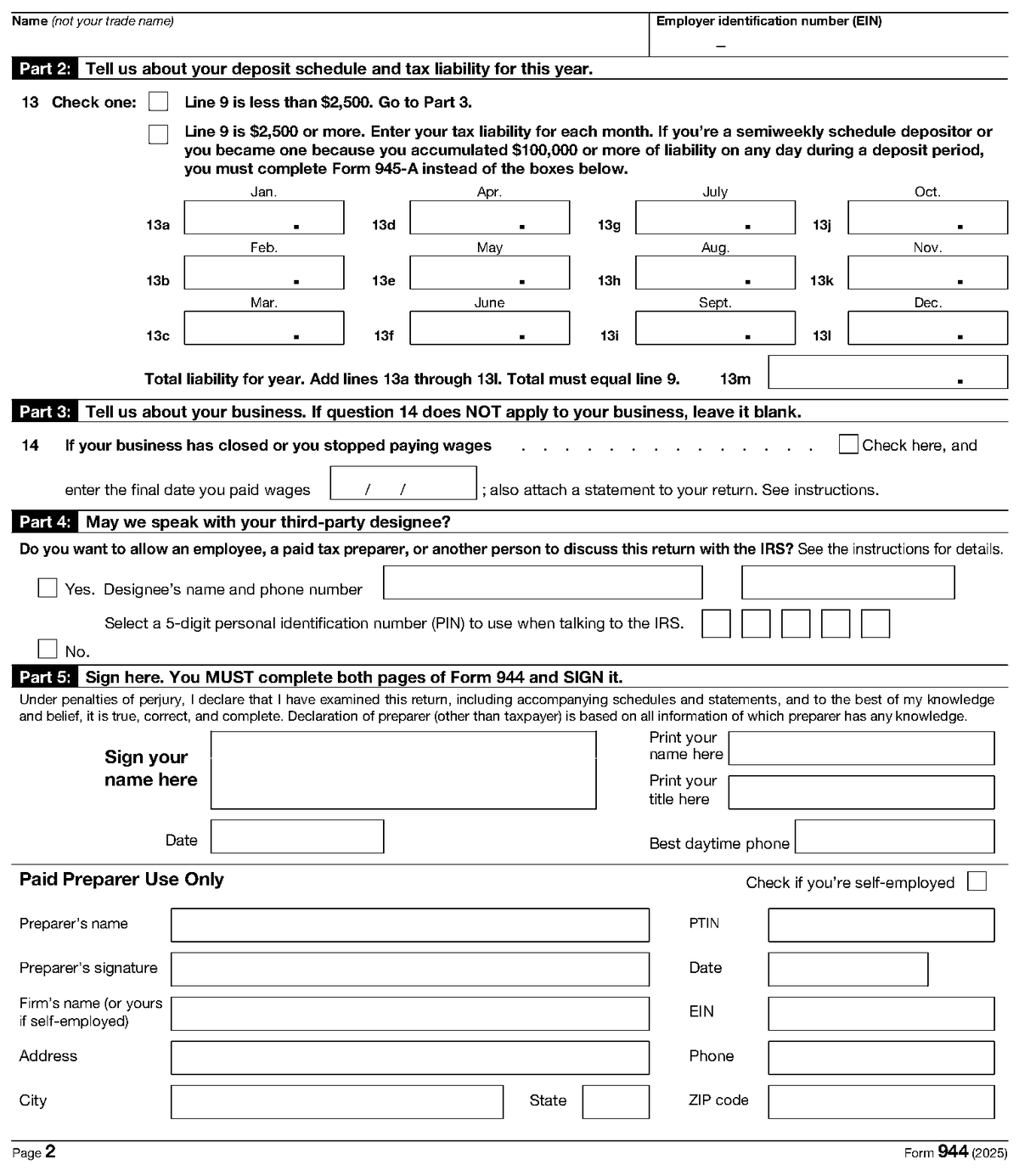 Form 944, page 2, as posted by the IRS