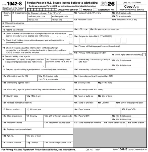 Form 1042-S Copy A