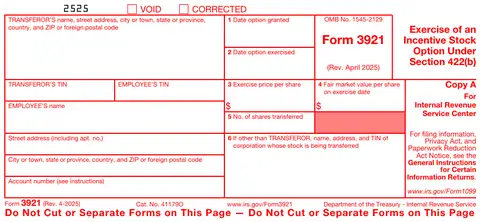 Form 3921 Copy A