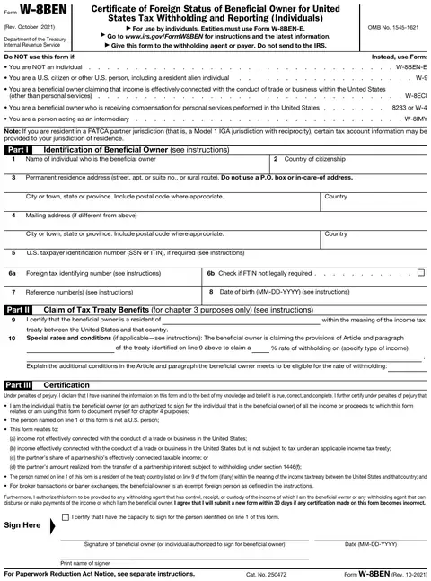 Form W-8BEN page 1