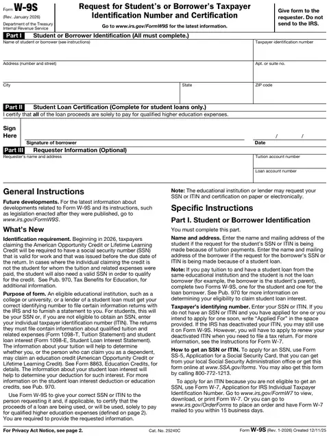 Form W-9S page 1
