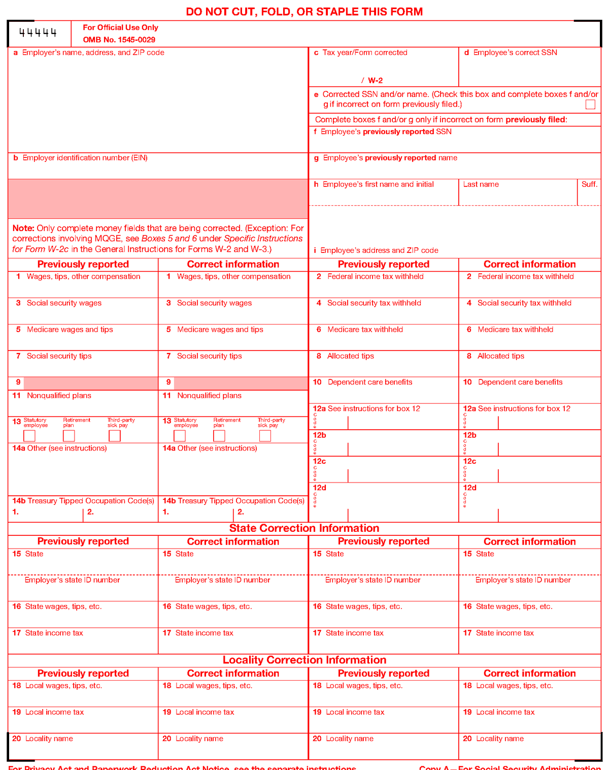 Form W-2c, page 2, as posted by the IRS