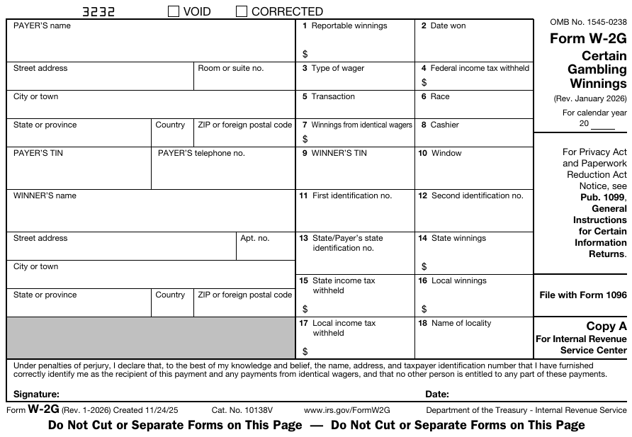 Form W-2G Copy A