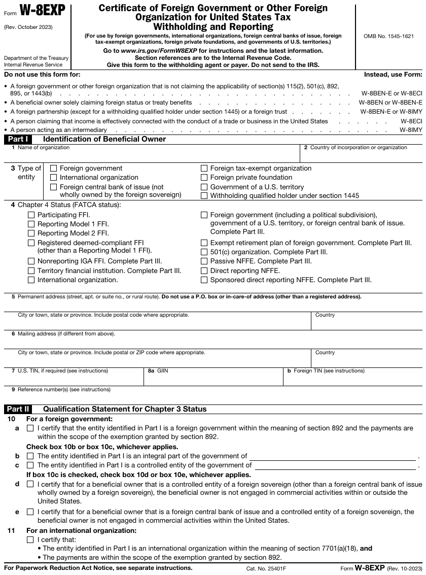 Form W-8EXP page 1