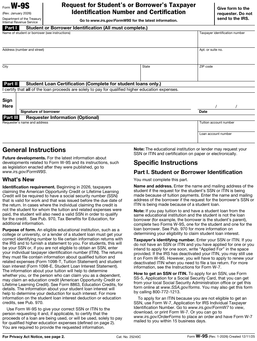 Form W-9S page 1
