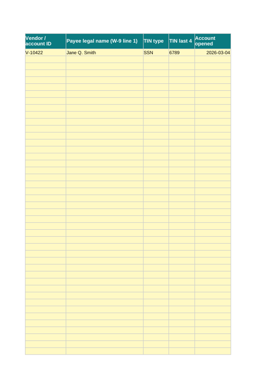 First page of the TIN solicitation log (Excel) template